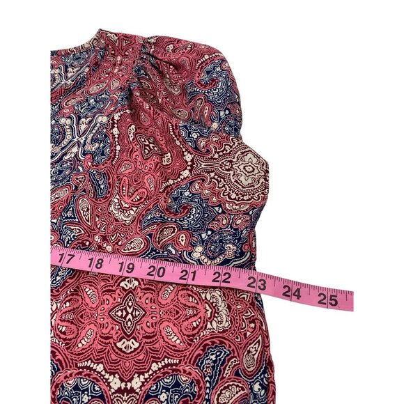 GAP Women Babydoll Blouse Short Cap Sleeves Sz XL Pink Flowy Boho Paisley 4-3 - Picture 4 of 8